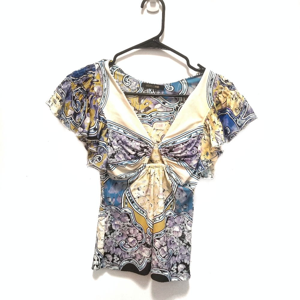 NEW (NWOT) ROBERTO CAVALLI Patterned Plunge Blouse
